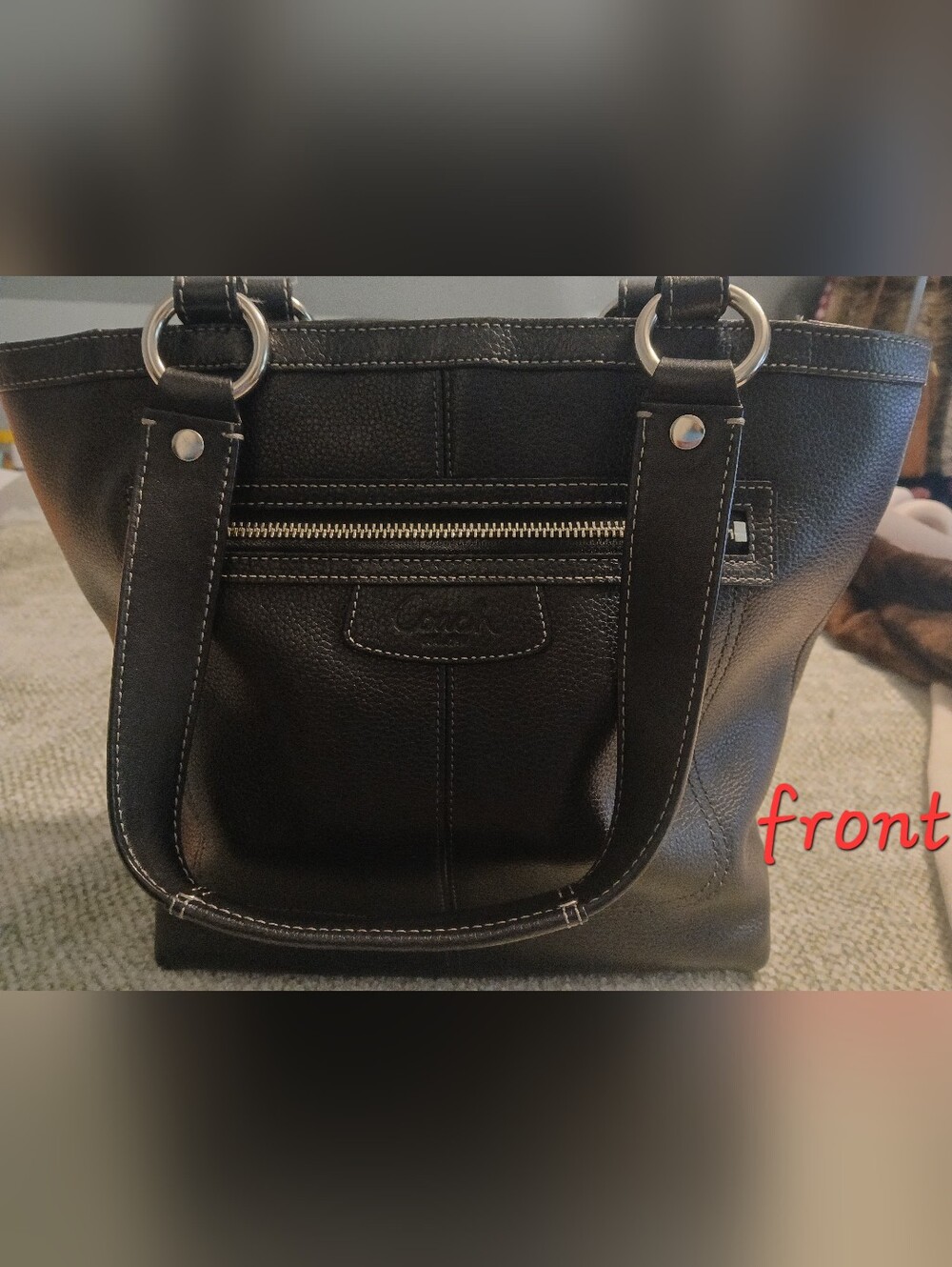 Coach Black Leather Bag with Silver Accents